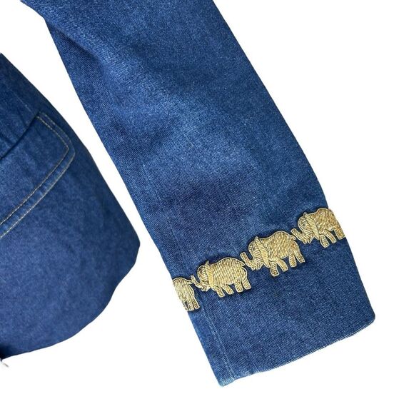 Escada Margaretha Ley 34 Denim Blazer Jacket Gold Elephant Trim Buttons US 4 - Picture 3 of 13